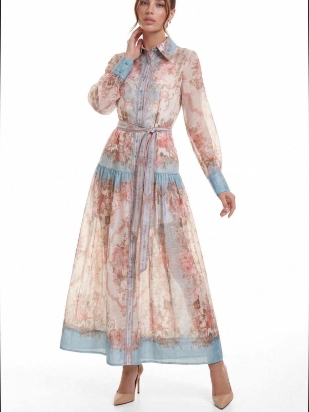 Studio ey Sheerly Floral Pink Shirtdress by Studio EY  size 2x